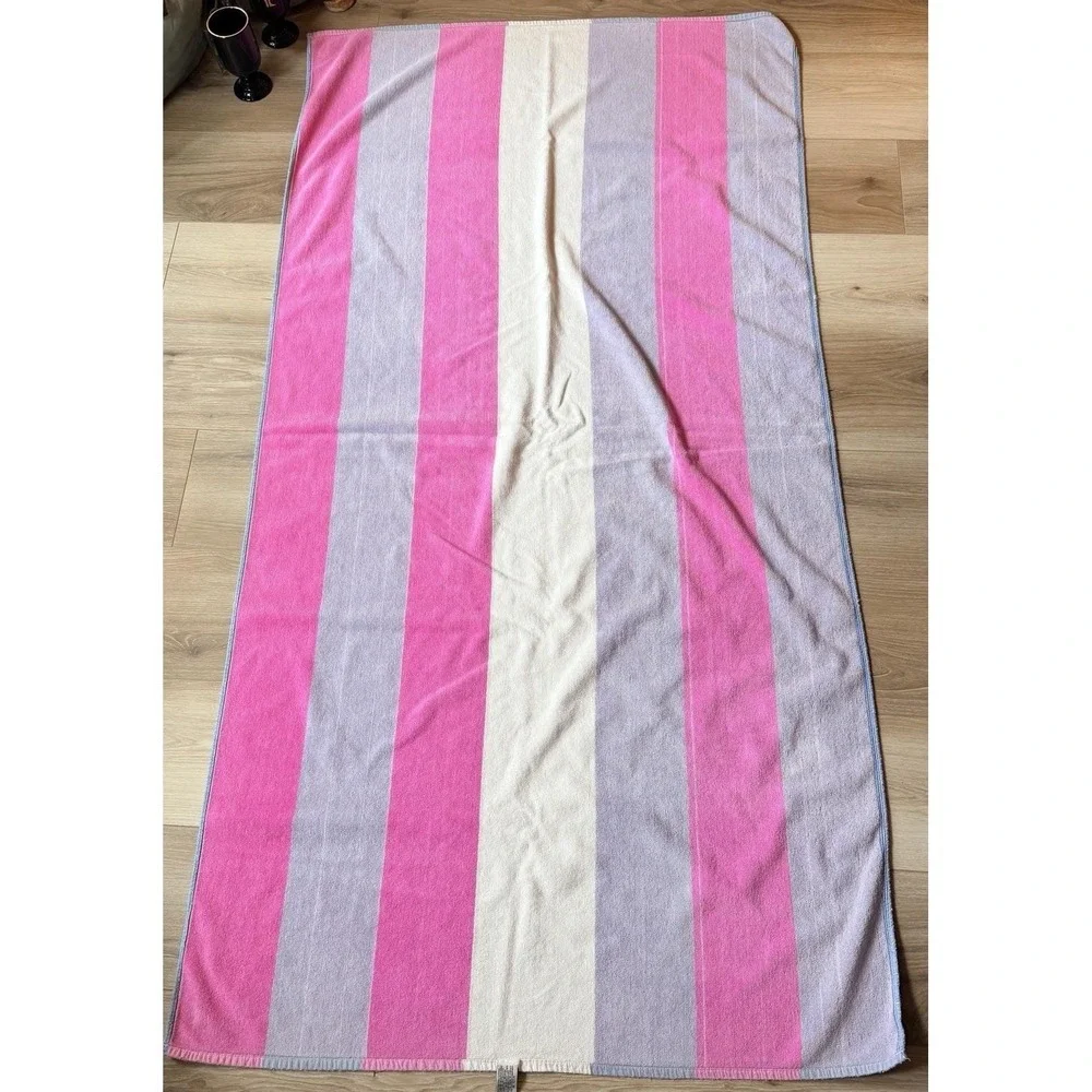 Cecil Saydah Vintage Beach Towel Colorful Purple Pink Striped, Large 35